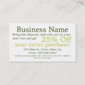割引クーポン小売テンプレート名刺 割引カード (裏面)