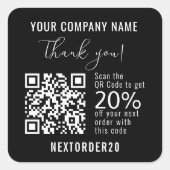 割引クーポンQRコードビジネスブラックありがとう スクエアシール (正面)
