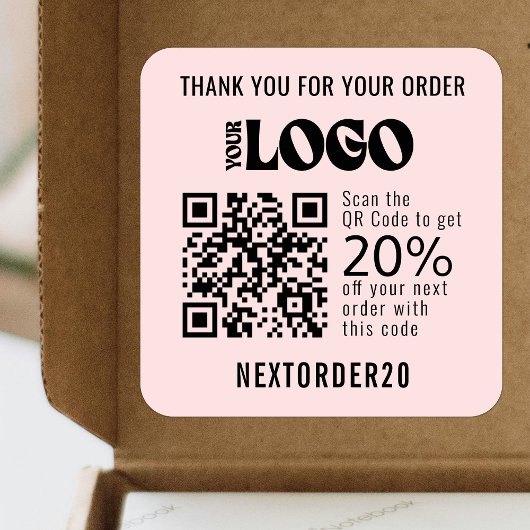 割引クーポンQRコードビジネスロゴピンク スクエアシール