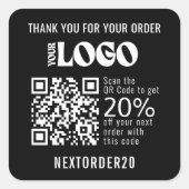 割引クーポンQRコードビジネスロゴブラック スクエアシール (正面)