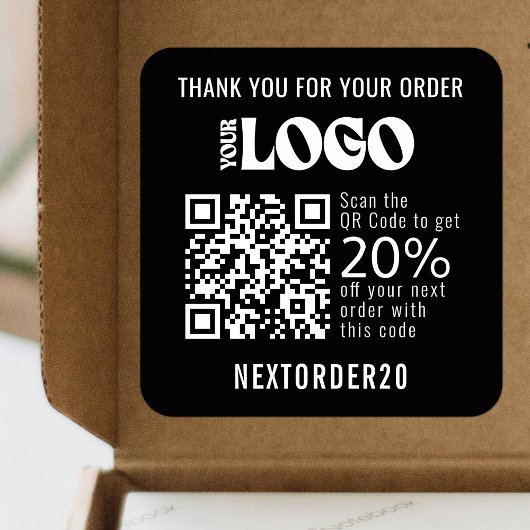 割引クーポンQRコードビジネスロゴブラック スクエアシール