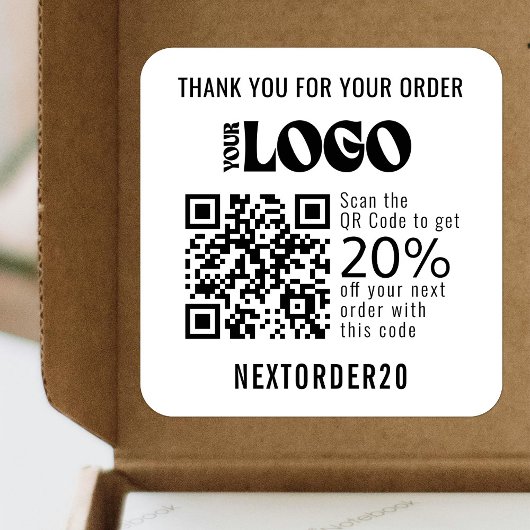 割引クーポンQRコードビジネスロゴ白 スクエアシール