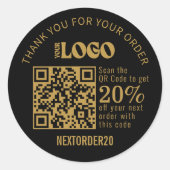 割引クーポンQRコードビジネスロゴ金ゴールド ラウンドシール (正面)