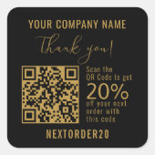割引クーポンQRコード事業金ゴールドありがとう スクエアシール (正面)