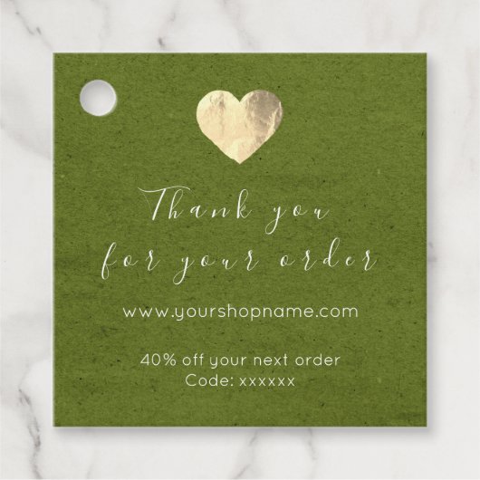 割引コードロゴ金ゴールドハートクラフト感謝していググリーン フェイバータグ (正面)