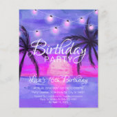 割引パープルビーチサンセット誕生日招待状 (正面)