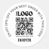 割引ビジネスロゴのプロモーションクーポンQRコード ラウンドシール (正面)