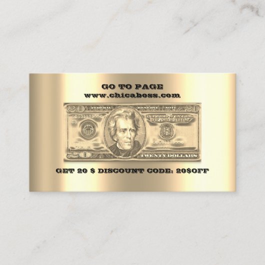割引挿入カード20$オンラインQRコード金ゴールド 名刺 (正面)