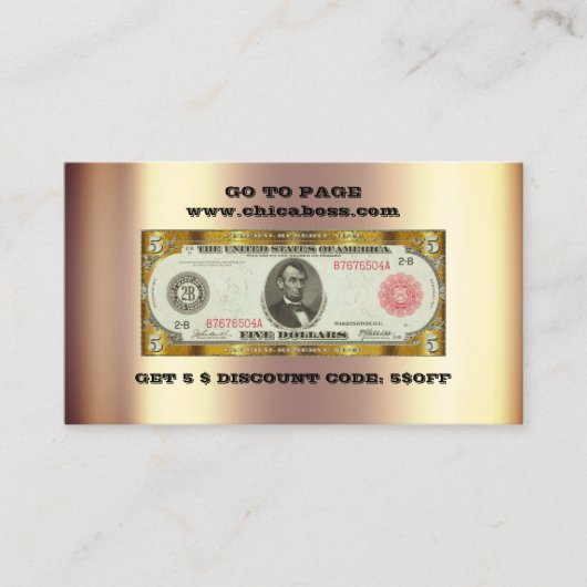 割引挿入名刺5$金ゴールドQRコード 名刺 (正面)