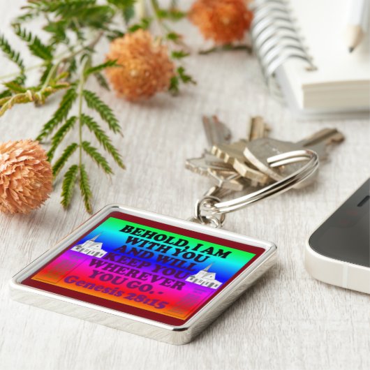 創世記第28章15節の聖書の詩。キーホルダー キーホルダー (側面)