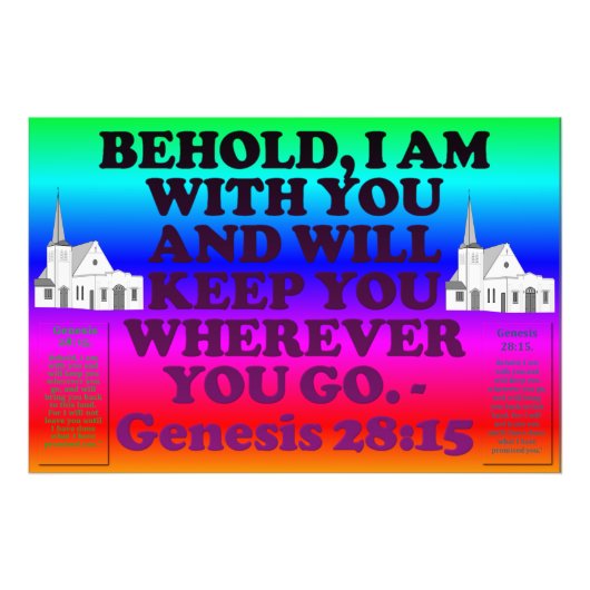 創世記第28章15節の聖書の詩。 フォトプリント (正面)