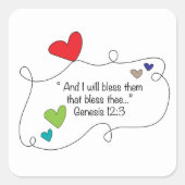 創世記12:3キリスト教の聖書引用文ハート賛美の スクエアシール (正面)