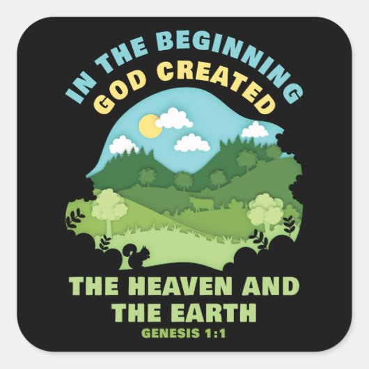 創世記1:1最初に神が創造された – 信仰 スクエアシール (正面)