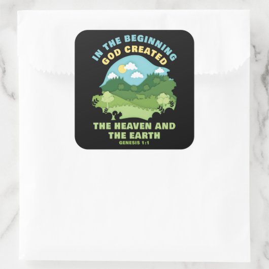 創世記1:1最初に神が創造された – 信仰 スクエアシール (バッグ)