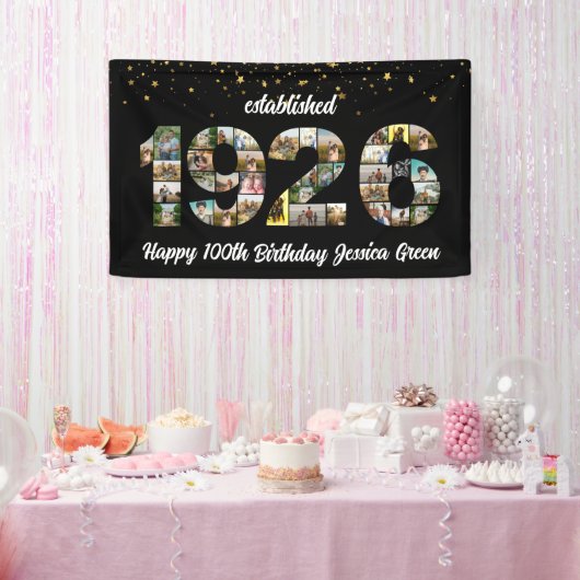 創業1926年 100歳の誕生日フォトコラージュ 横断幕 (パーティー)
