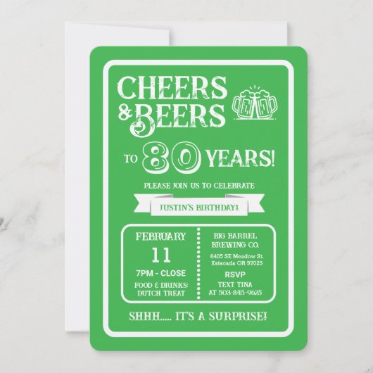 創業80周年おめでとう Brewery Surprise Cheers and Beers 招待状 (正面)