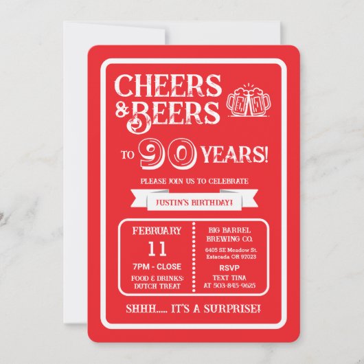 創業90周年を祝うビール醸造所のサプライズ 招待状 (正面)