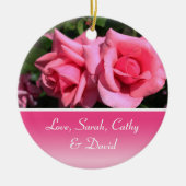 創立結婚ピンクのバラ花 セラミックオーナメント (正面)