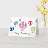 創立結婚記念日の虹の熱気球 カード (黄色い花)