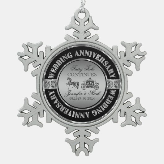 創立結婚25周年記念結婚馬車 スノーフレークピューターオーナメント (正面)