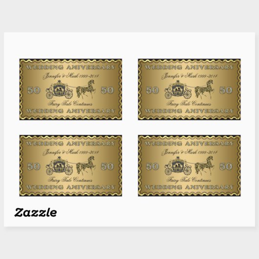 創立結婚50周年記念結婚馬車 長方形シール (シート)