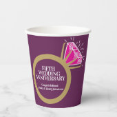 創立5周年結婚のピンクリングおもしろい事実 紙コップ (正面)