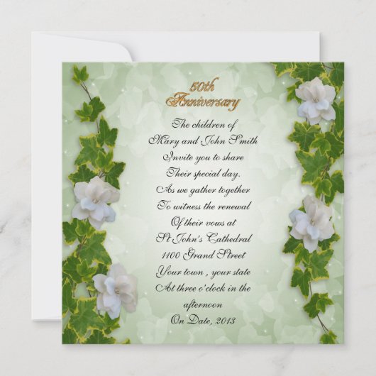 創立50周年の願いアイビーとクチナシ 招待状 (正面)