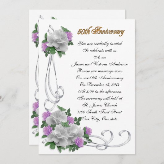 創立50周年結婚の誓いホワイトローズ 招待状 (正面/裏面)