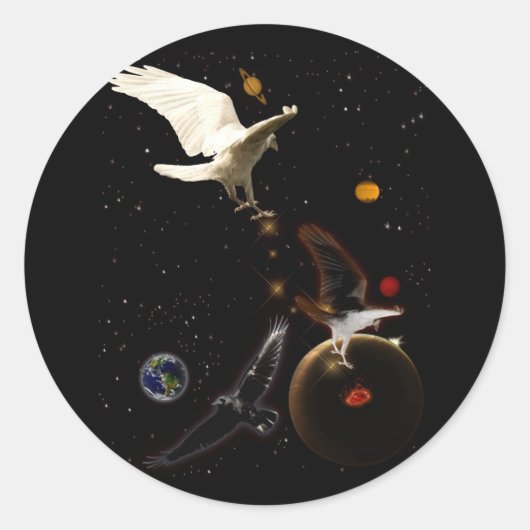 「創造の火花」白い烏の贈り物 ラウンドシール (正面)