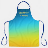 「創造性は汚い」青と黄色グラデーション エプロン (正面)