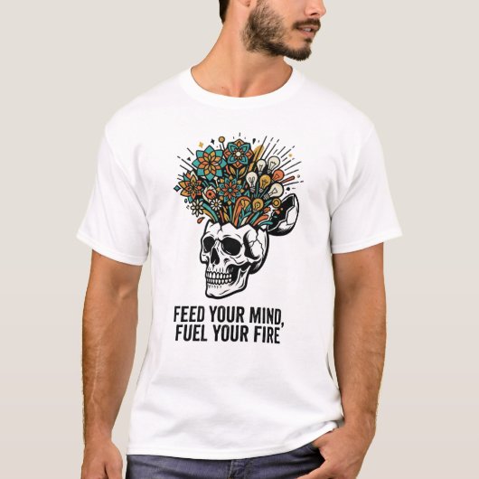 創造性を育む  好奇心を持って クリエイティブな頭蓋骨 Tシャツ (正面)