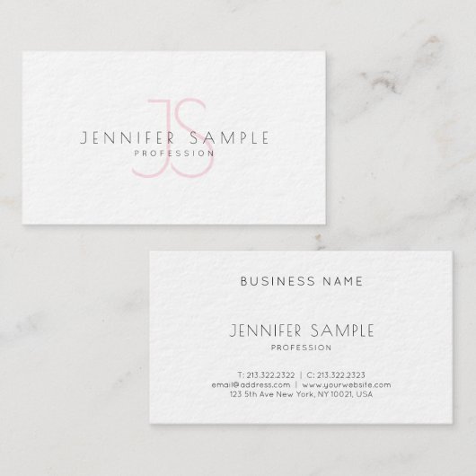 創造的できれいで明白なピンクのモノグラムのモダンの贅沢 名刺 (正面/裏面)