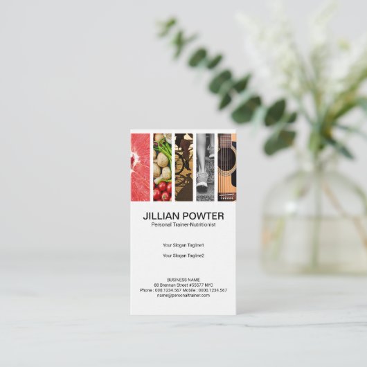 創造的で健康なライフスタイルの写真のコラムのトレーナー 名刺 (スタンド正面)