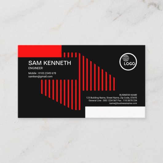 創造的で赤い構造ラインエンジニア 名刺 (正面)