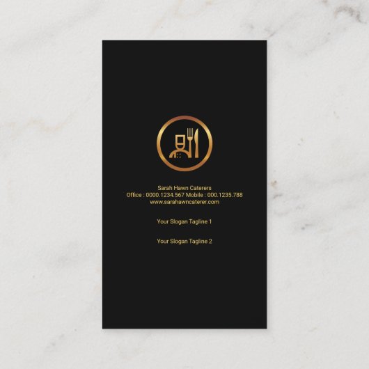 創造的で黒いタキシードの金ゴールドのBoutonniereのシェフのロゴ 名刺 (裏面)