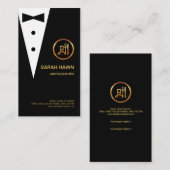 創造的で黒いタキシードの金ゴールドのBoutonniereのシェフのロゴ 名刺 (正面/裏面)