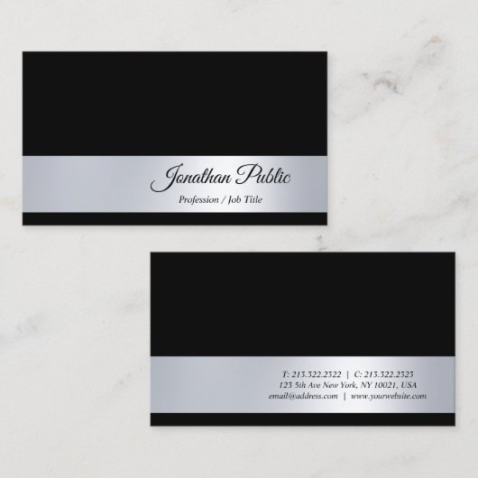 創造的で黒い銀製の手書きのイタリック原稿 名刺 (正面/裏面)