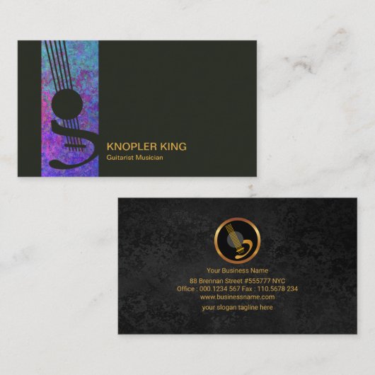 創造的なギターのスタイリッシュで青くグランジなミュージシャン 名刺 (正面/裏面)