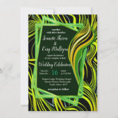 創造的なブラック、グリーン＆オレンジのシームレスな抽象画 招待状 (正面)