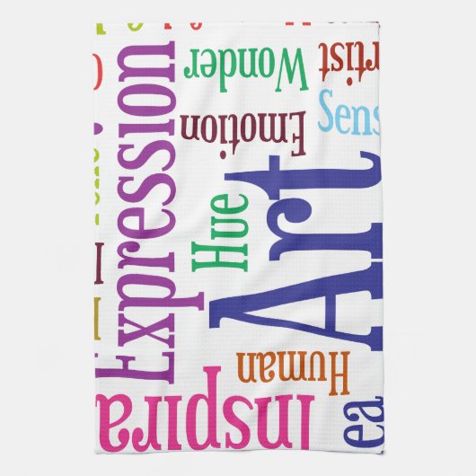 創造的な人の芸術およびインスピレーションの単語の雲 キッチンタオル (縦)