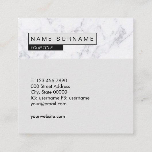 創造的な大理石の薄い灰色の正方形の名刺 スクエア名刺 (裏面)