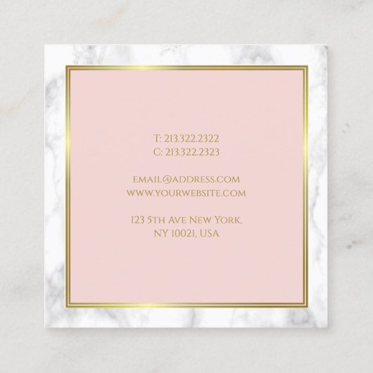 創造的な大理石の金ゴールドの赤面のピンクのモダンのテンプレート スクエア名刺 (裏面)