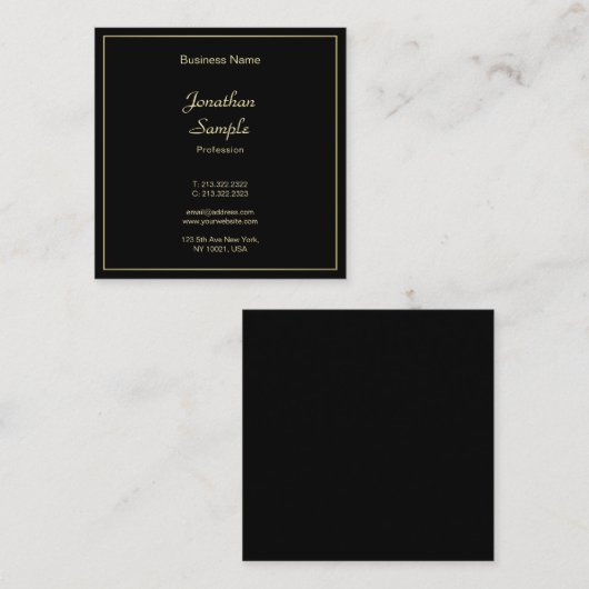 創造的な手の原稿のフォントのエレガントで黒い金ゴールドの平野 スクエア名刺 (正面/裏面)