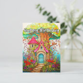 創造的な抽象的なキノコのツリーハウスイラスト ポストカード (スタンド正面)