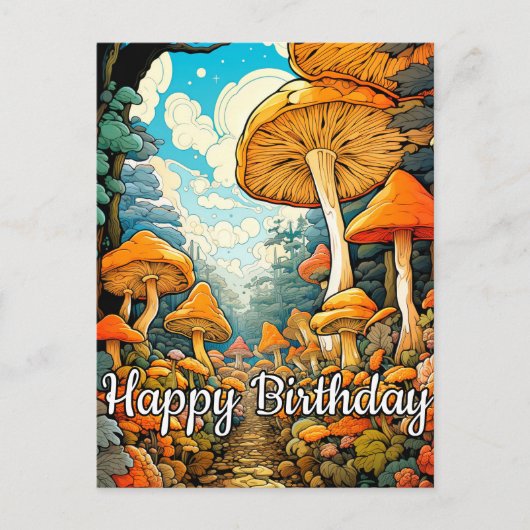 創造的な抽象的なキノコの森のイラスト ポストカード (正面)