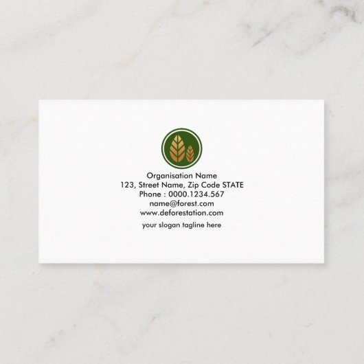 創造的な森林伐採の木の自然保護運動家 名刺 (裏面)