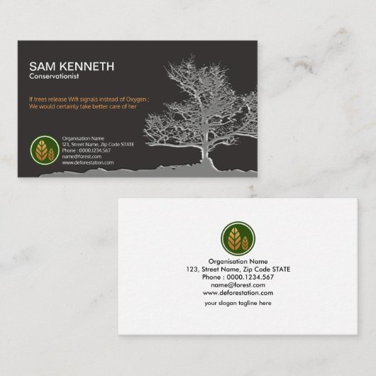 創造的な森林伐採の木の自然保護運動家 名刺 (正面/裏面)