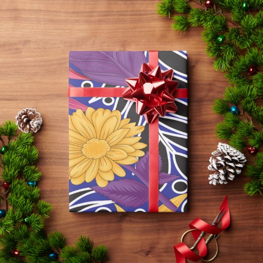 創造的な花柄が特徴的なカラフルな包装紙  ラッピングペーパー (クリスマスギフト)
