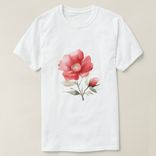 創造的な赤い花のスタイルアート Tシャツ (デザイン正面)