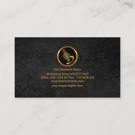 創造的な金ゴールドのギターのスタイリッシュな灰色のグランジなミュージシャン 名刺 (裏面)